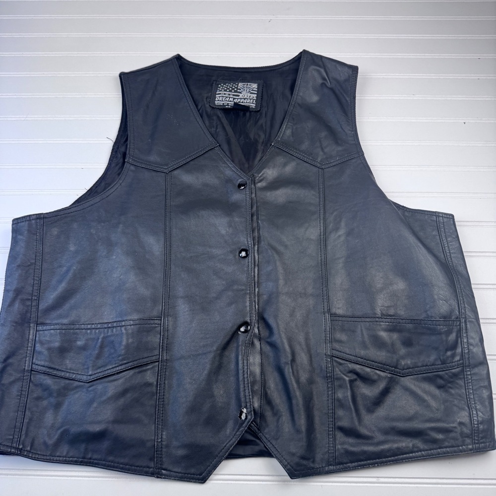 USA Dream Apparel Men's 54 Leather Vest Motorcycle Lightweight Skull Cross